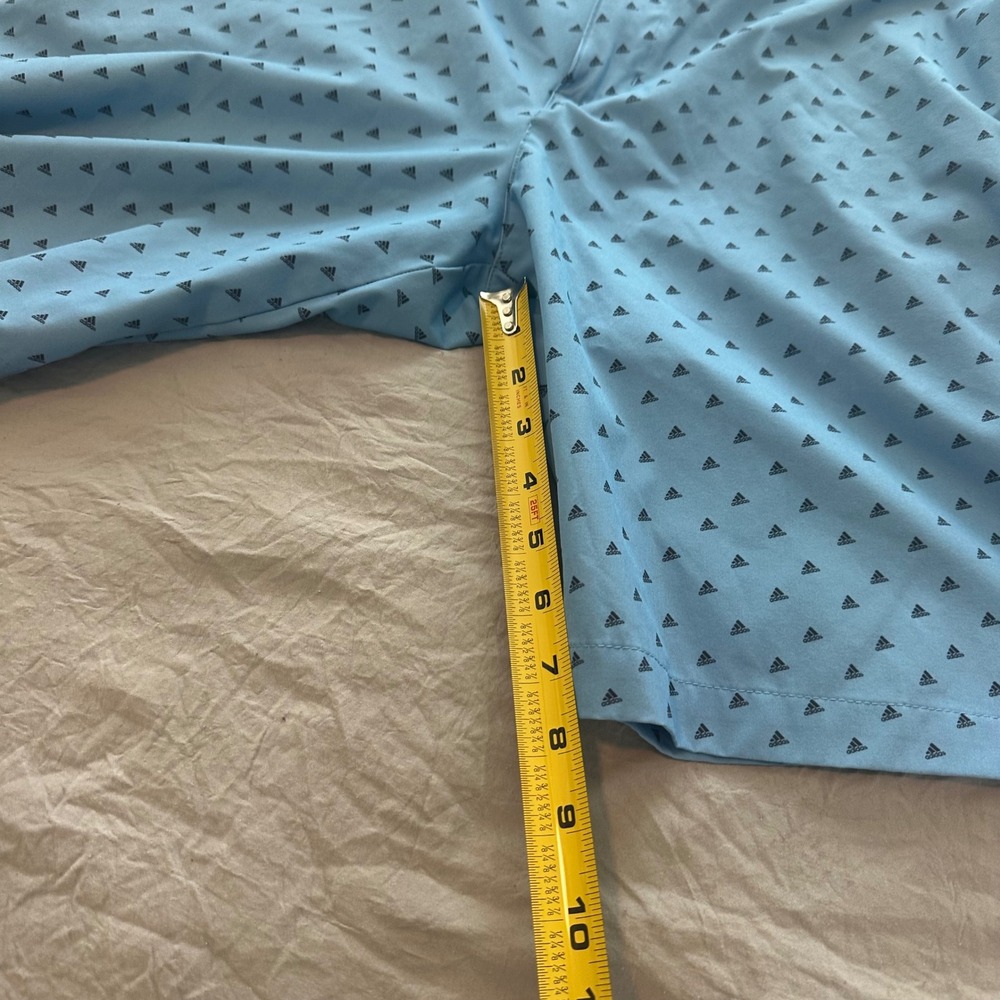 Adidas Golf Shorts Mens 38 Light Blue All Over Triangle Logo Print Performance - Picture 5 of 11